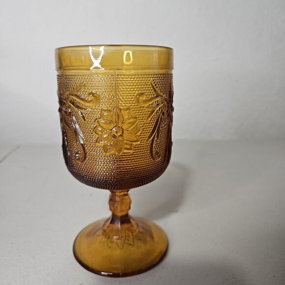 Vintage Amber Indiana Glass Tiara Pedestal 6oz Drinking Goblet Tumbler 5.5" Tall - Picture 4 of 8